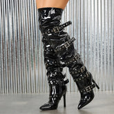 Cool Punk Style Buckle Belt Strap Over The Knee Boots