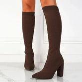 Cozy Knitting Stretch Fabric Knee High Boots