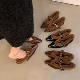 Designer Women Winter Pointed Toe Loafers Retro British Style Warm Boots