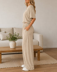 Casual Loose Off-shoulder Top and Wide-leg Pants Set