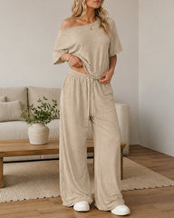 Casual Loose Off-shoulder Top and Wide-leg Pants Set