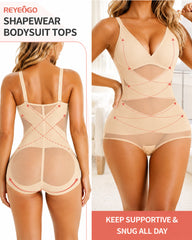 Deep V Cross Mesh Breathable Tummy-control Bodysuit Shapewear