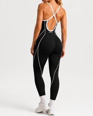 Women's Colorblock U-Neck High Elastic Sleeveless Yoga Fitness Jumpsuit