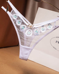 Embroidered Sheer Mesh Thong