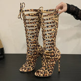 Eilyken Design Style Leopard Print Narrow Band Women Knee-High Boots