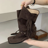 Eilyken Tassel Rivet Square Clip Toe WomenAnkle Boots