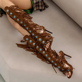 High Heels Women's Sandals Tassel Gemstone Bohemian Fine Cool Boots