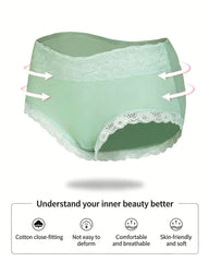 Women's Pure Cotton Breathable Skin-friendly Lace Trim Tummy Control Panties