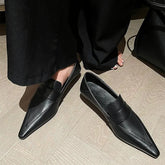 High-quality Black Soft Leather Low Heel Pumps Women Pointy Toe Sewing Design Loafers Elegant Commuting Office Shoes