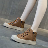 High-top Soft Leather Lace-up Ankle Boots