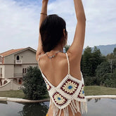 Korean Retro Ethnic Bikini Set - Fringe Two-Piece Swimsuit Open Back Strap Swimsuitwear