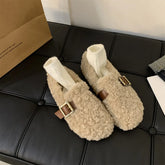 Luxury Sheep Fur Lined Loafers Women Lambswool Shoes
