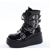 Metal Chain Patent Leather Punk Ankle Boots