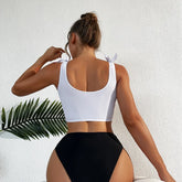 Bikini Set Tropical Palm Print Swimwear Panties Two Piece Bathing Crop Tank Tops
