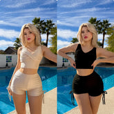 Ladies Two-Piece Bikini Swimsuit Striped Fabric Quick-Dry TK089wear for V Neck Two Piece Swimsuits