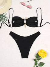 Solid Color Black Micro Bikini Set Swimsuit Two Piece Set Straps Push-Up Triangle Top Cheeky Panties