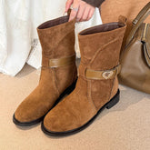 Novelty Heart Belt Buckle Embellished Ankle Boots