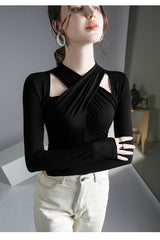 Twisted Front Detail Long Sleeve Knit Top