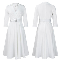 Linen & Blend Belted Pleated Shirt Dress