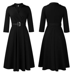 Linen & Blend Belted Pleated Shirt Dress