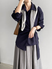 Long Sleeve Wrap-Tie Waist Shirt