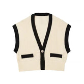 Contrast Trim Ribbed Knit Vest