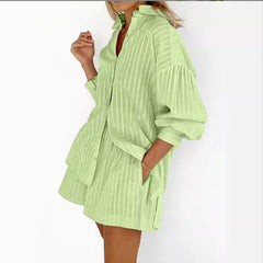 Pure Cotton Pinstripe Long-Sleeve Shorts Set