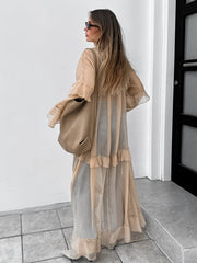 Semi-Sheer Chiffon Layered Dress With Cloak