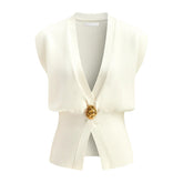 Contrast Trim Knit Vest and Midi Skirt Set