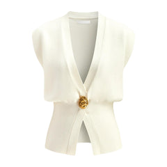 Contrast Trim Knit Vest and Midi Skirt Set