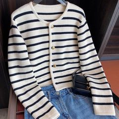 Striped Contrast Trim Knit Cardigan