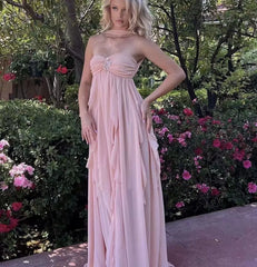 French halterneck chiffon dress