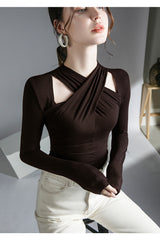 Twisted Front Detail Long Sleeve Knit Top