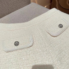 Floral White Faux Pearl Metallic Thread Tweed Shorts