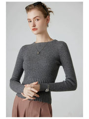 Ribbed Knit Mesh Ruffled Hem Bell Sleeve Top