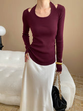 Neck halter exposed shoulders knitted sweater