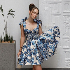 eden floral print bow shoulder dresses