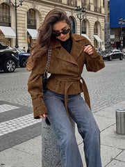 Lapel Suede Effect Belted Trench Coat