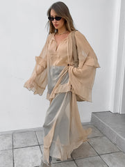 Semi-Sheer Chiffon Layered Dress With Cloak