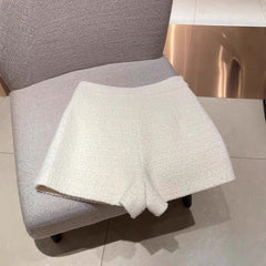 Floral White Faux Pearl Metallic Thread Tweed Shorts