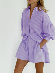 Pure Cotton Pinstripe Long-Sleeve Shorts Set