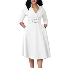 Linen & Blend Belted Pleated Shirt Dress