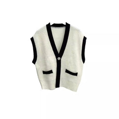 Contrast Trim Ribbed Knit Vest