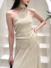 Cotton & Linen Halter Top With Decor Pockets