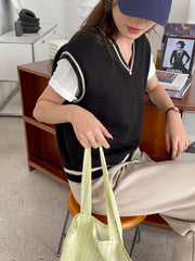 French College Style Milk Sweet Department Gentle Early Autumn Loose v-Neck Pullover Vest Sweater Vest