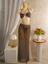 Polka Dots With Halter Shell Bikini Three-pieces Bikini Set