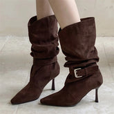 Punk Pleated Buckle Strap Ankle Boots