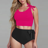 Retro Bow Bikini Set Solid Color Swimsuit Style Two Piece Bandage Panties