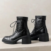 Retro Chunky Heel Lace-Up Ankle Boots