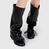 Retro Lace-up Long Women Boots Pointed Toe Square Heel Platform Boots